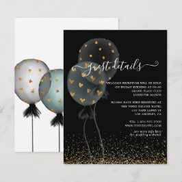 Zwart & Goud Glitter Ballon Huwelijksgast Details Informatiekaartje