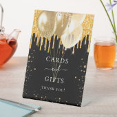 Zwart goud glitter ballonnen kaarten geschenken reclamebord met voetstuk (Insitu)