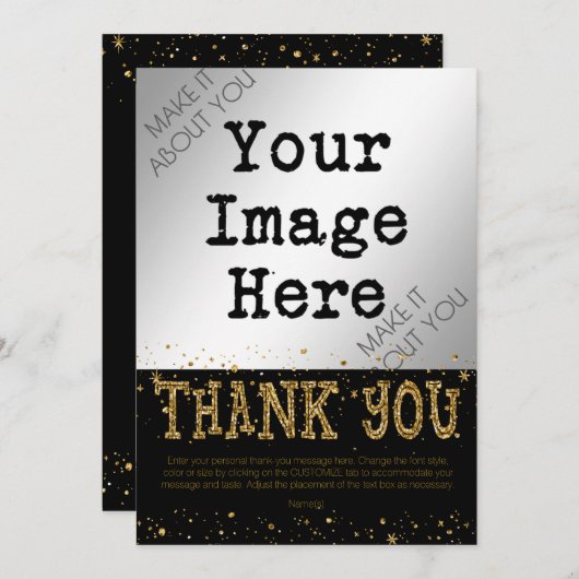 Zwart & Goud Glitter BEDANKT - hand schrijven op r (Voorkant / Achterkant)