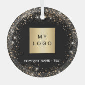 Zwart goud glitter bedrijf logo glas ornament (Voorkant)