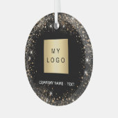 Zwart goud glitter bedrijf logo glas ornament (Voorkant links)