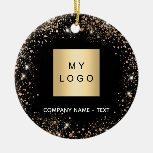 Zwart goud glitter bedrijf logo keramisch ornament (Voorkant)