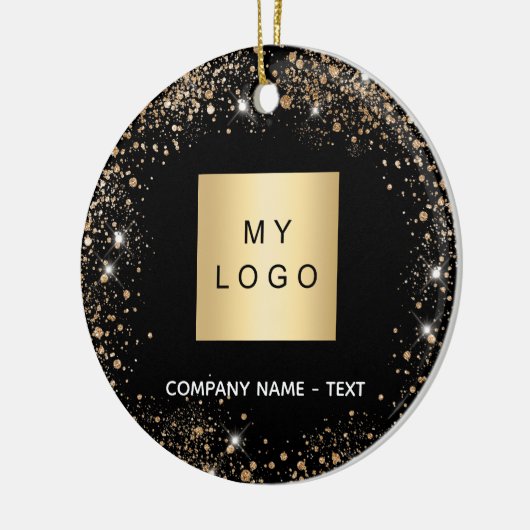 Zwart goud glitter bedrijf logo keramisch ornament (Links)