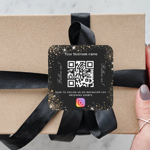 Zwart goud glitter bedrijfsnaam qr code instagram vierkante sticker