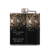 Zwart goud glitter beste vrienden monogram heupfles (Achterkant)