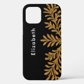 Zwart Goud Glitter Bloemen Bladeren Aangepaste Naa Case-Mate iPhone Case (Achterkant)