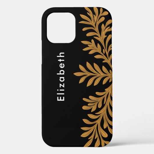 Zwart Goud Glitter Bloemen Bladeren Aangepaste Naa Case-Mate iPhone Case (Achterkant)