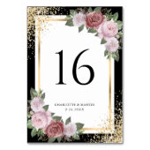 Zwart Goud Glitter Blush Roze Bloemen Huwelijk Kaart (Voorkant)