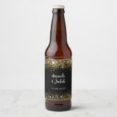 Zwart goud glitter bruiloft bier etiket (Voorkant)
