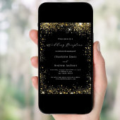 Zwart goud glitter bruiloft receptie kaart