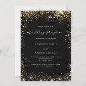 Zwart goud glitter bruiloft receptie kaart (Voorkant)