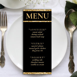 Zwart & Goud Glitter Bruiloft Receptie Menu