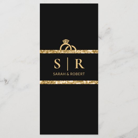 Zwart & Goud Glitter Bruiloft Receptie Menu (Achterkant)