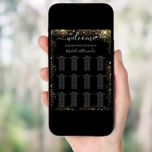 Zwart goud glitter bruiloft zitgrafiek poster