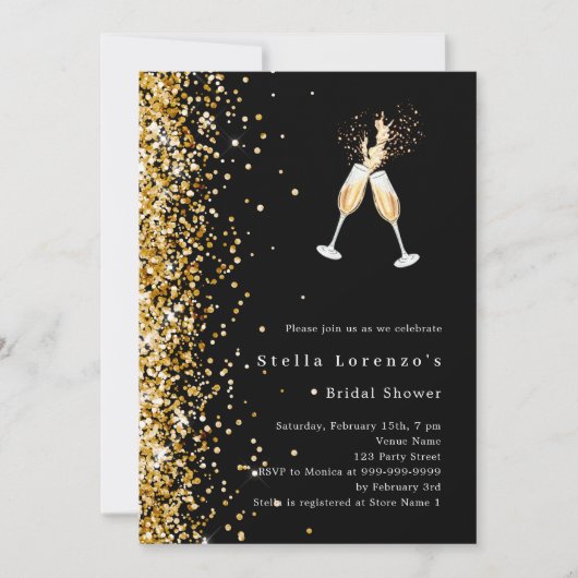 Zwart goud glitter cheers party Vrijgezellenfeest Kaart (Voorkant)