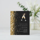 Zwart goud glitter cheers verjaardag uitnodiging (Staand voorkant)