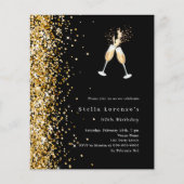 Zwart goud glitter cheers verjaardag uitnodiging (Voorkant)