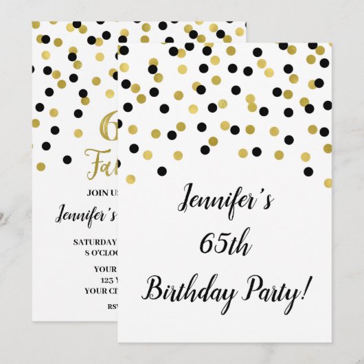 Zwart Goud Glitter Confetti 65 en Fabulous Kaart (Voorkant / Achterkant)