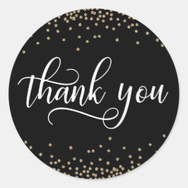 Zwart Goud Glitter Confetti Dank u Ronde Sticker