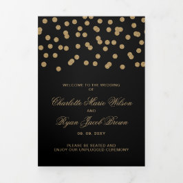 Zwart Goud Glitter Confetti Foto Bruiloft Drieluik Programma