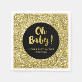 Zwart Goud Glitter Confetti Oh Baby Baby shower Servet