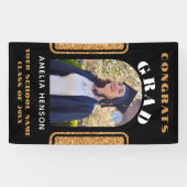 Zwart Goud Glitter Congrats Afstudeerder Foto Acht Spandoek (Horizontaal)