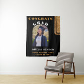 Zwart Goud Glitter Congrats Afstudeerder Foto Acht Wandkleed (In situ)