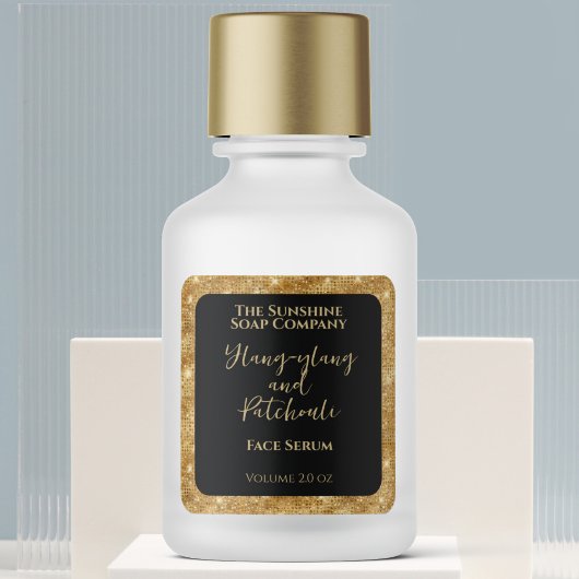 Zwart Goud Glitter Cosmetica Dropper Fleslabel Vierkante Sticker