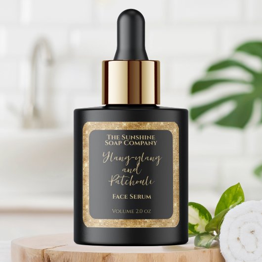 Zwart Goud Glitter Cosmetica Dropper Fleslabel Vierkante Sticker