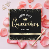 Zwart goud Glitter Crown Quinceañera Guest Book Notitieboek