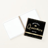 Zwart goud Glitter Crown Quinceañera Guest Book Notitieboek (Binnen)