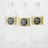 Zwart Goud Glitter Custom Vrolijk Kerstfeest Waterfles Etiket (Flessen)