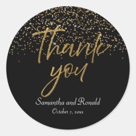 Zwart & Goud Glitter Dank u bruiloft Ronde Sticker