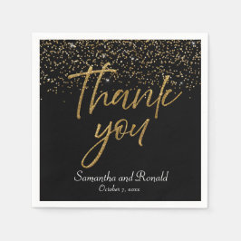Zwart & Goud Glitter Dank u bruiloft Servet