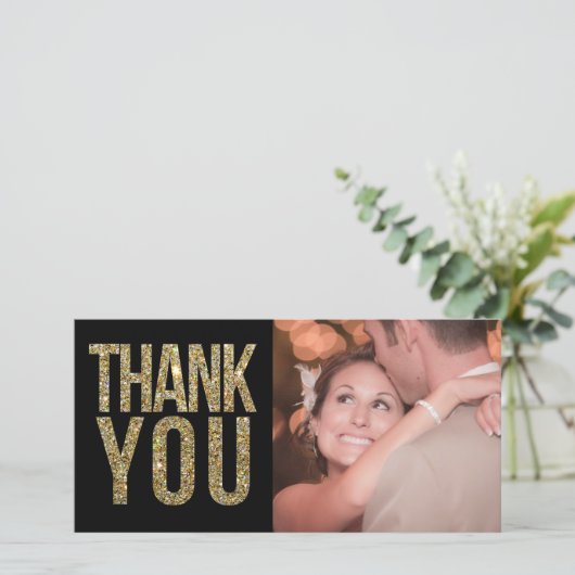 Zwart & Goud Glitter Dank u Foto Kaarten (Staand voorkant)