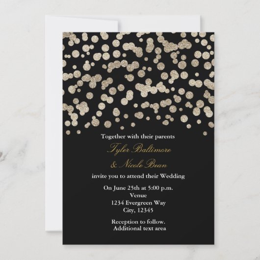 Zwart & Goud Glitter Dot Modern Wedding Invitation Kaart (Voorkant)