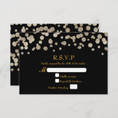 Zwart & Goud Glitter Dot Modern Wedding RSVP kaart (Voorkant / Achterkant)