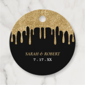 Zwart & Goud Glitter Drip Bruiloft Bedankjes Labels (Voorkant)