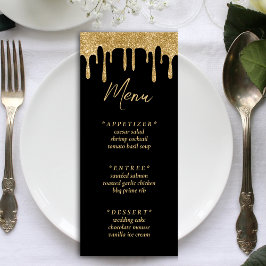 Zwart & Goud Glitter Drip Bruiloft Receptie Menu