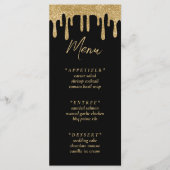 Zwart & Goud Glitter Drip Bruiloft Receptie Menu (Voorkant)