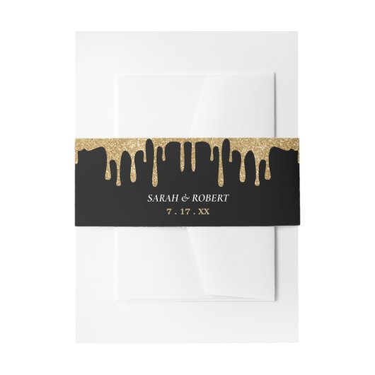 Zwart & Goud Glitter Drip Bruiloft Uitnodigingen Wikkel (Voorkant Voorbeeld)