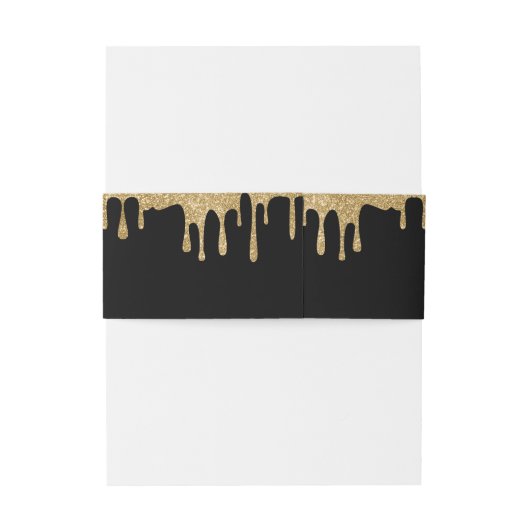 Zwart & Goud Glitter Drip Bruiloft Uitnodigingen Wikkel (Achterkant Voorbeeld)