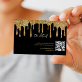 Zwart & Goud Glitter Drip QR Code Bruiloft Details Informatiekaartje