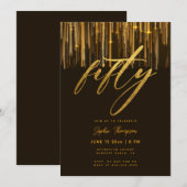 Zwart Goud Glitter Drips Elegant 50ste Verjaardag Kaart (Voorkant / Achterkant)