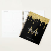 Zwart Goud Glitter Drips Monogram Script Jaar Planner (Display)