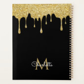 Zwart Goud Glitter Drips Monogram Script Jaar Planner (Achterkant)