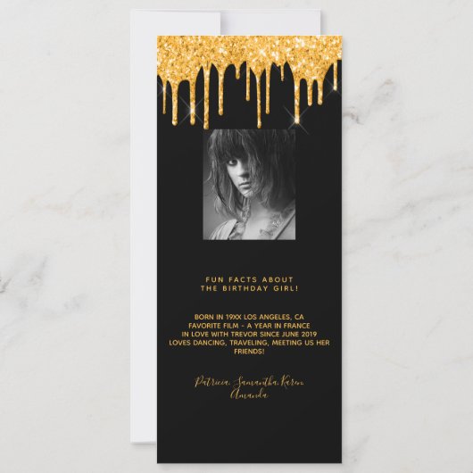 Zwart goud glitter druppels foto Bio Menu kaart (Achterkant)