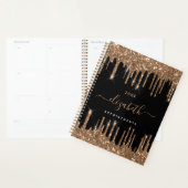 Zwart goud glitter druppels monogram naam 2026 planner (Display)