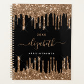 Zwart goud glitter druppels monogram naam 2026 planner (Voorkant)