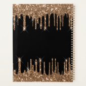 Zwart goud glitter druppels monogram naam 2026 planner (Achterkant)